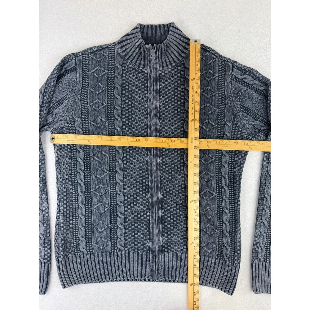 Carbon 2 Cobalt Full Zip Sweater‎ Mens Large Blue Gray Linen Cotton Cable Knit
